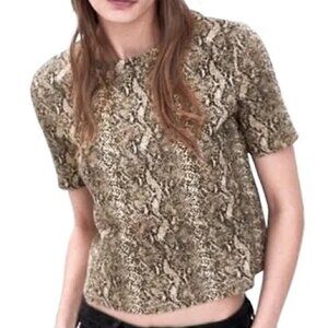 Zara Trafaluc Women’s Snakeskin Python Raw Hem Crew Neck Crop Top Sz M